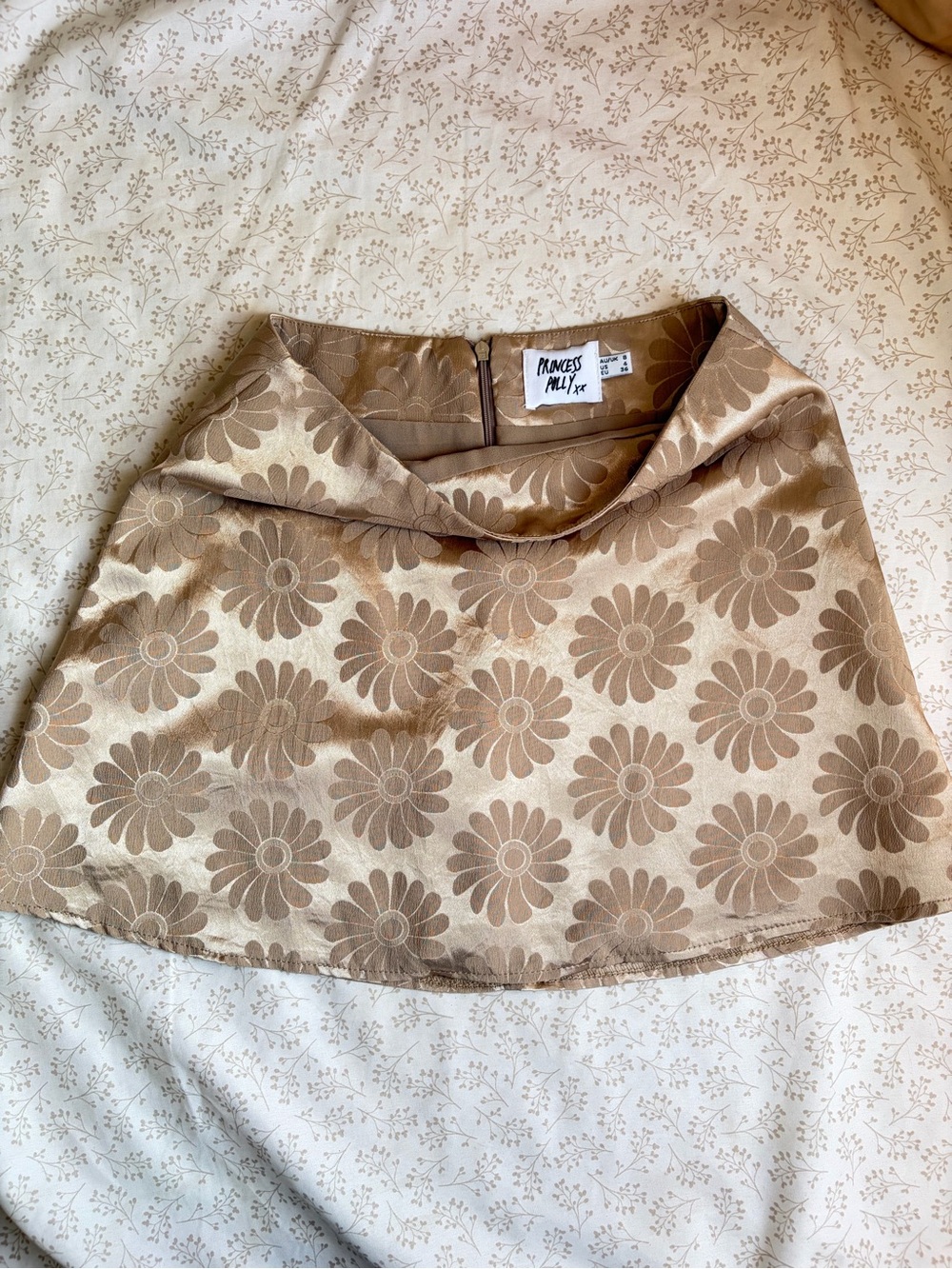 Princess Polly Beige Floral Jacquard A-Line Mini Skirt